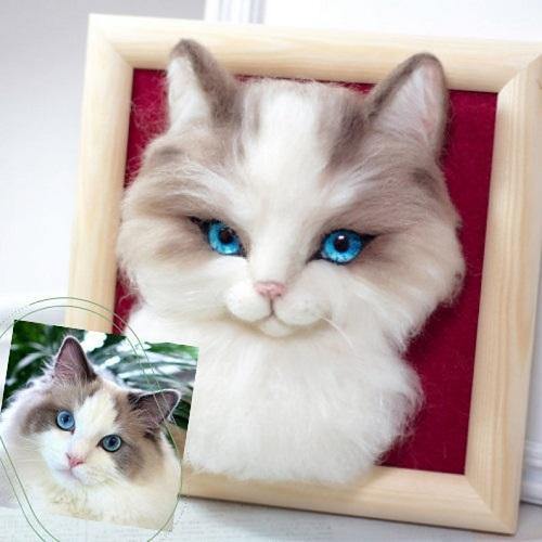 Customized Felted Cat Portrait, Perfect Decor, Gift for Pet Memorial for Cat Owners and Lovers