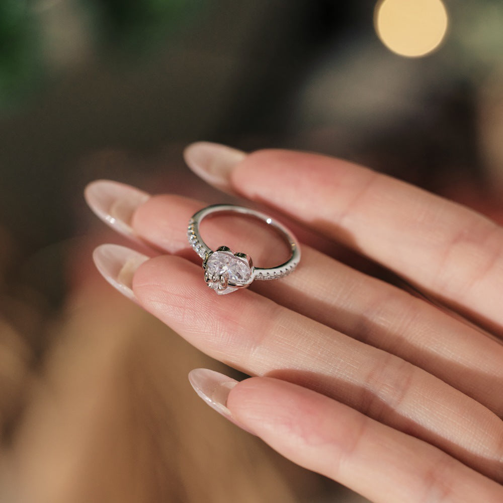 Heart Bow Ring Sterling Silver Ring Zircon Ring Gift For Her