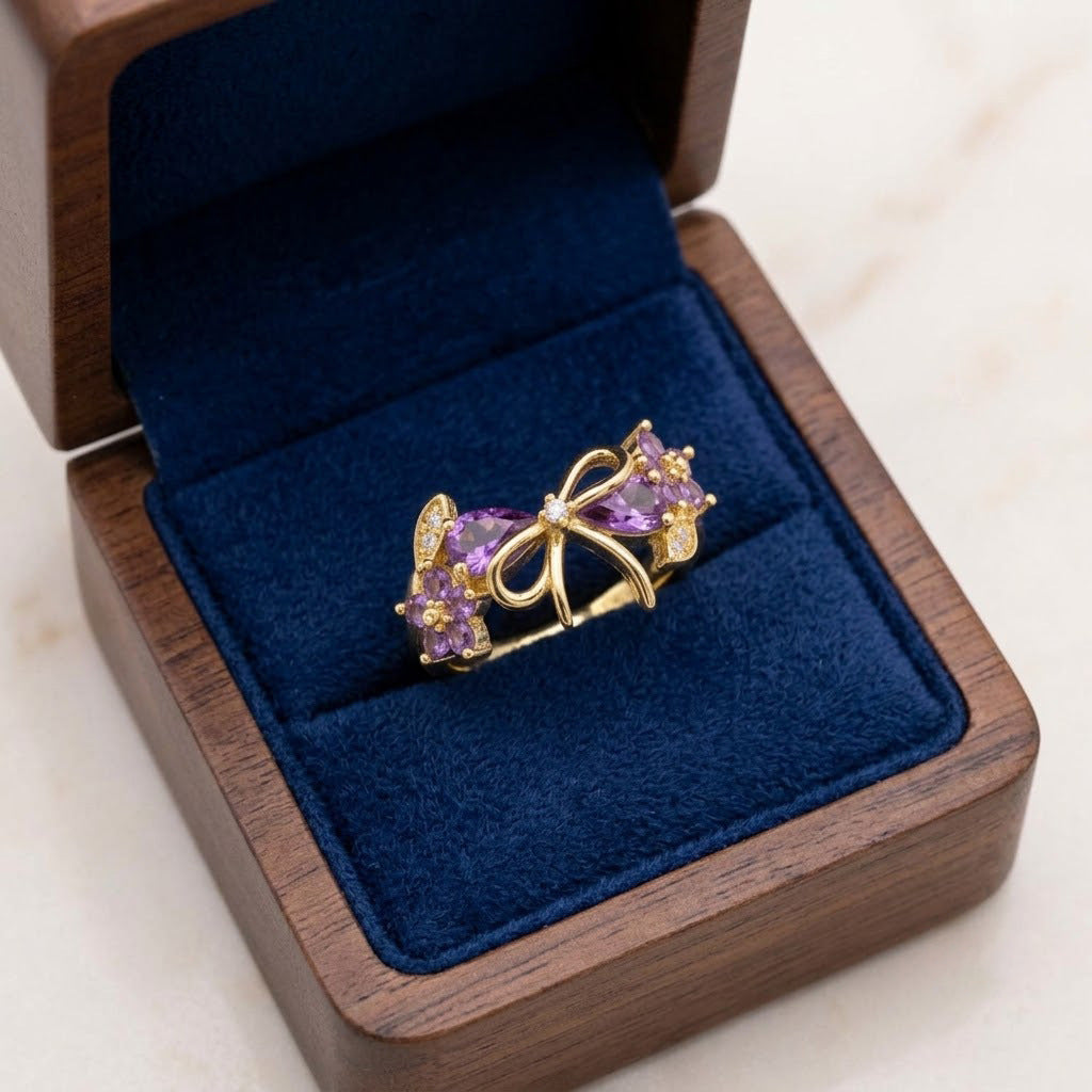 Elegant Pink Zircon Flower Open Ring 18K Gold Plated Copper Floral Adjustable Ring Sparkling Cherry Blossom Statement Ring Gift for Women