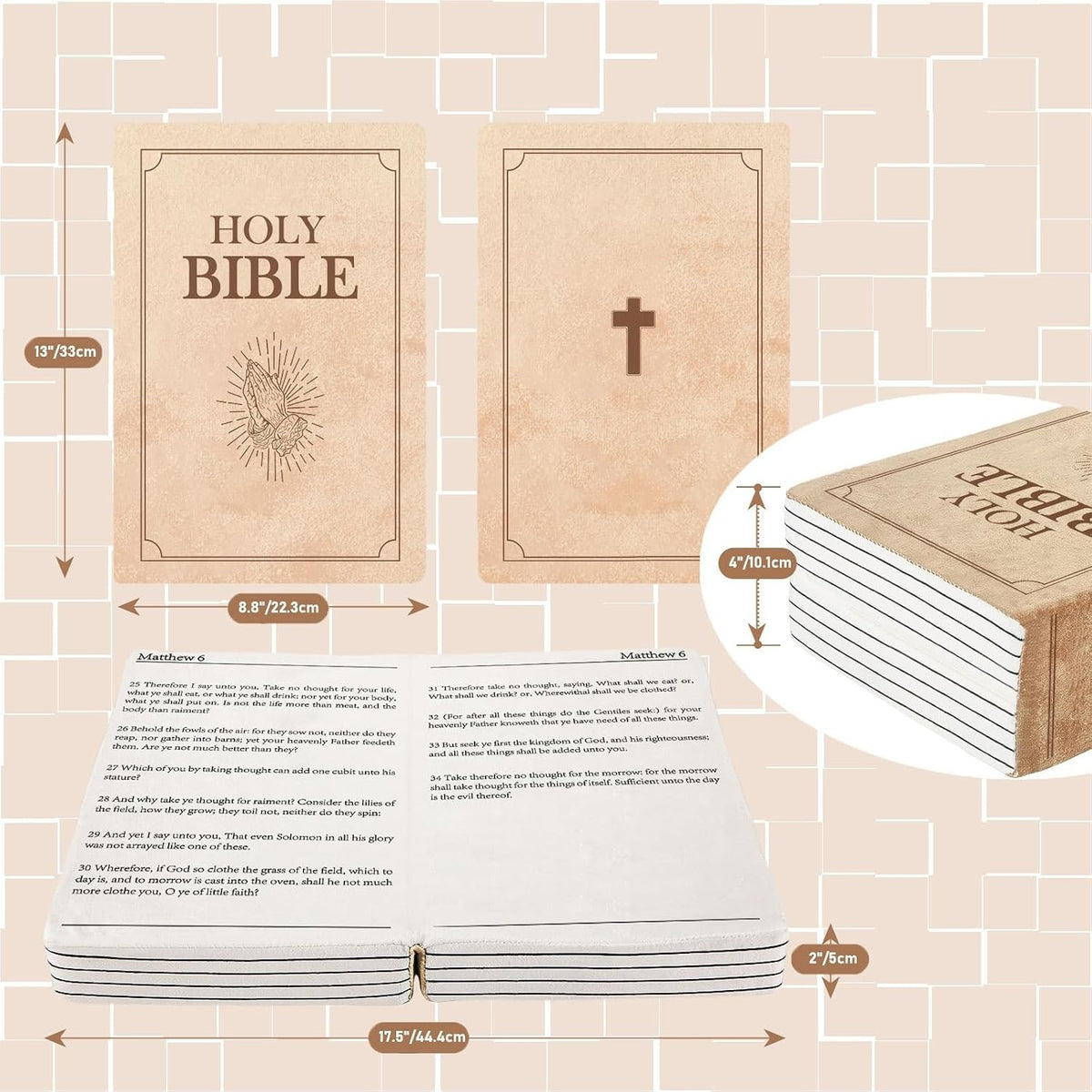 Bible Book Pillow – Book-Shaped Plush Cushion with Flip Pages, Religious Home Decor, Christian Gift & Novelty Pillow