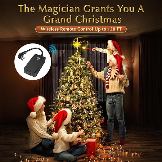 Magical Christmas Wand Remote Control Outlet | Christmas Tree Remote Control | Christmas Tree Decorations | Christmas Tree Ornaments | No Batteries Included | Smart Outlet with 100 Ft Range