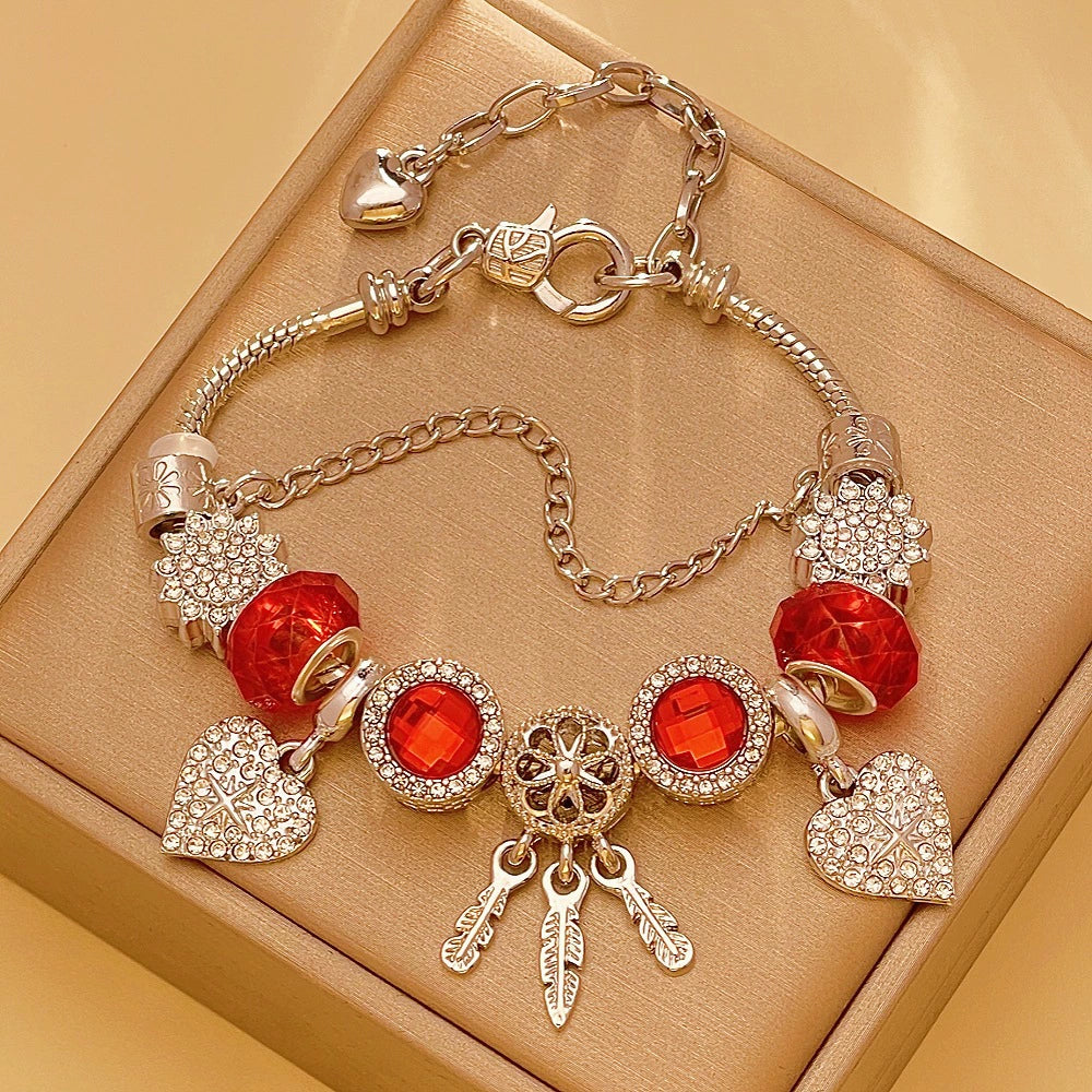 DIY Beaded Charm Bracelet for Women & Girls Cute Ocean Shell Floral Heart Pendant Beaded Bracelet Trendy Bangle Gift Jewelry