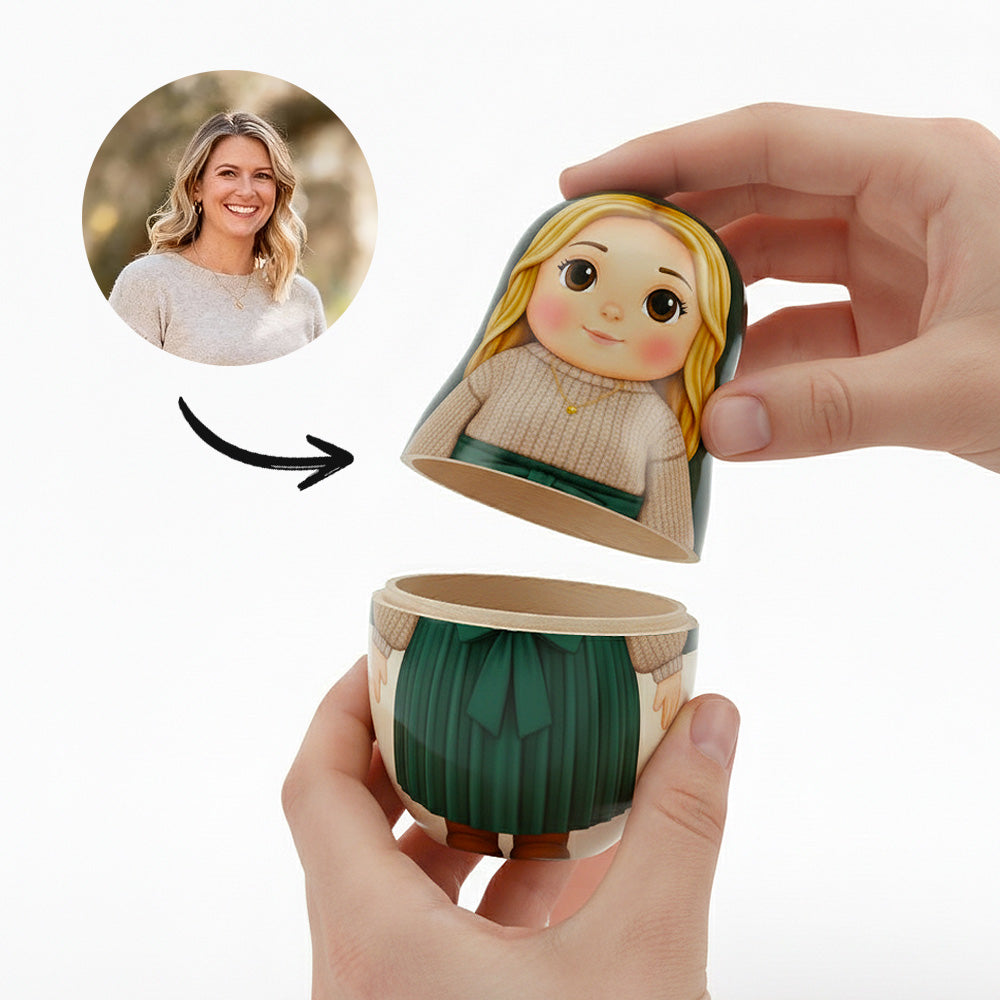Personalized Portrait Nesting Doll Custom Photo Father's Day Gifts Family Portrait Cartoon Style Gift Photo Anniversary Gifts