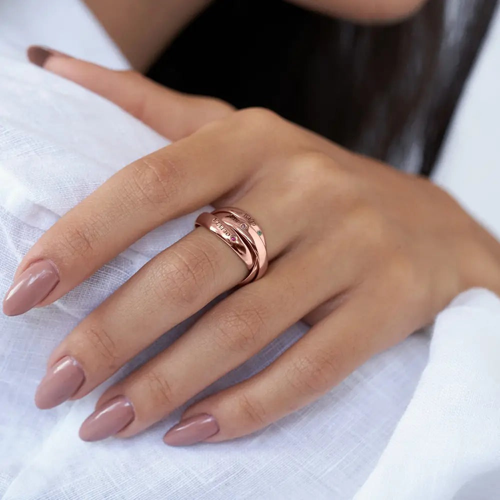 Three Interlocking Birthstone Rings – Personalized Triple Band Ring Gift for Her