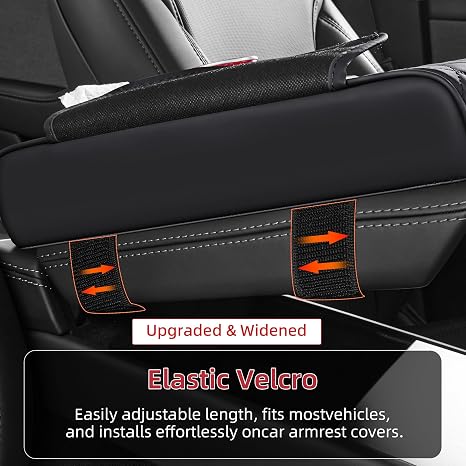 Custom Name 5 in 1 Nappa Leather Console Armrest Cover, Black | Built-in cup holder, tissue slot, phone holder & 2 storage pockets, practical car accessories fit SUV sedan truck