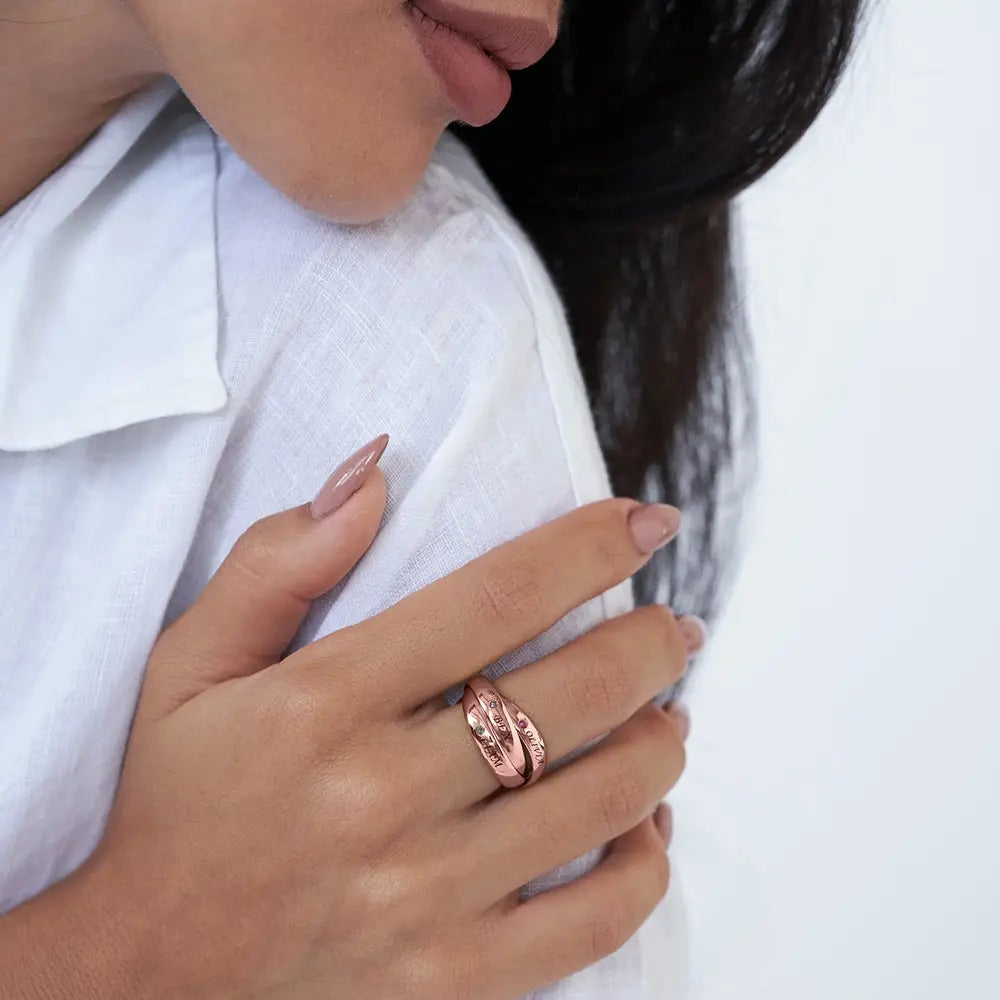 Three Interlocking Birthstone Rings – Personalized Triple Band Ring Gift for Her