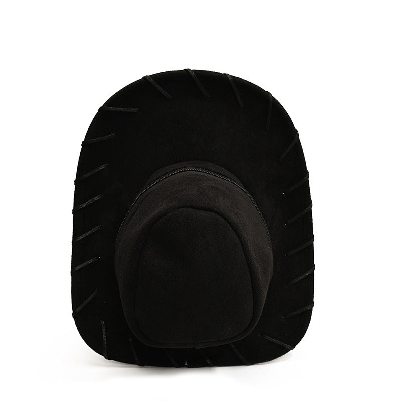 Creative Cowboy Hat Shaped Mini Backpack Vintage Western Style Women Daypack Retro Woven Edge Small Travel Rucksack Casual Aesthetic Shoulder Bag