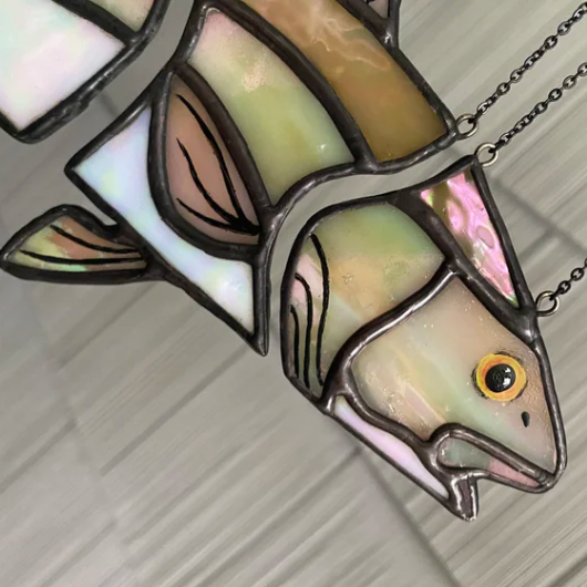 Handcrafted Stained Glass Red Drum Fish Hanging Suncatcher Coastal Art Decor Gift