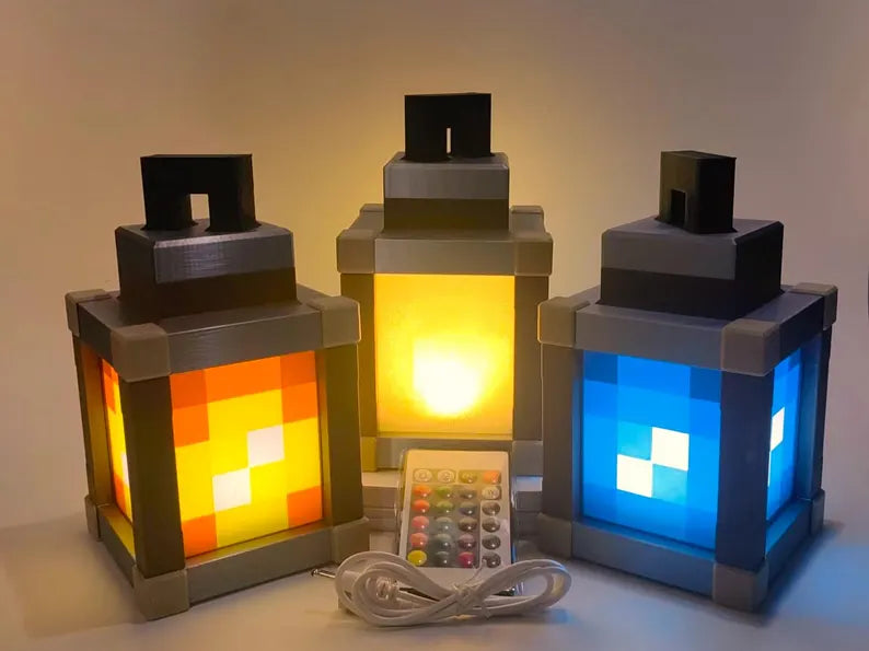 Pixelated Night Light Lantern Chargeable & Bigger- Night Lamp Birthday Gift - Kids Bedroom Decoration - Gamer Room Decor - Christmas Gift