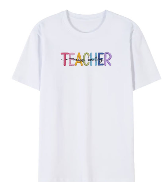 Personalized Multicolor Embroidered Teacher T-Shirt Sweatshirt Hoodiewith Custom Name Back-to-School Gift for Teachers