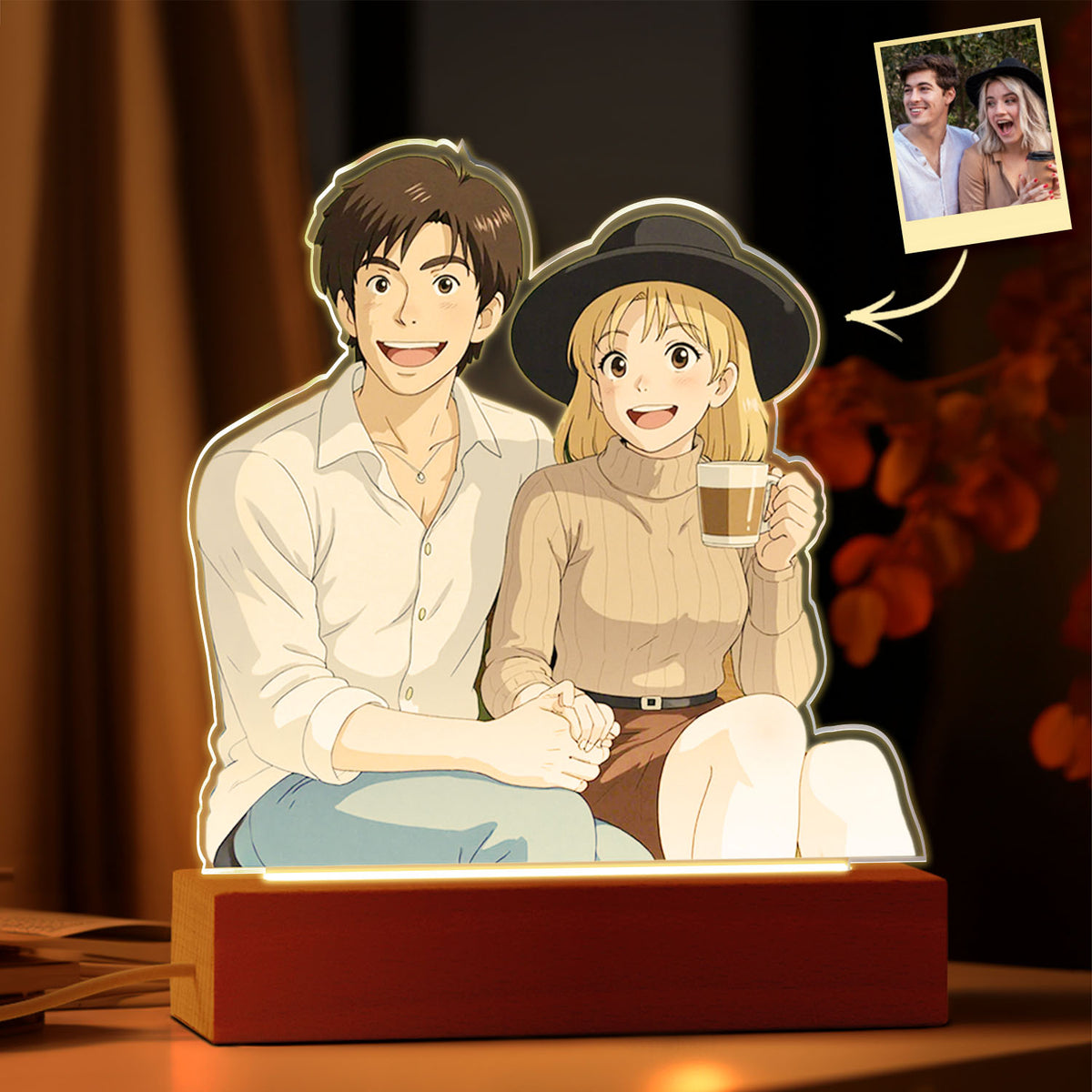 Custom Photo Gibli Style Personalized Night Light with Your Photo Couple Gifts