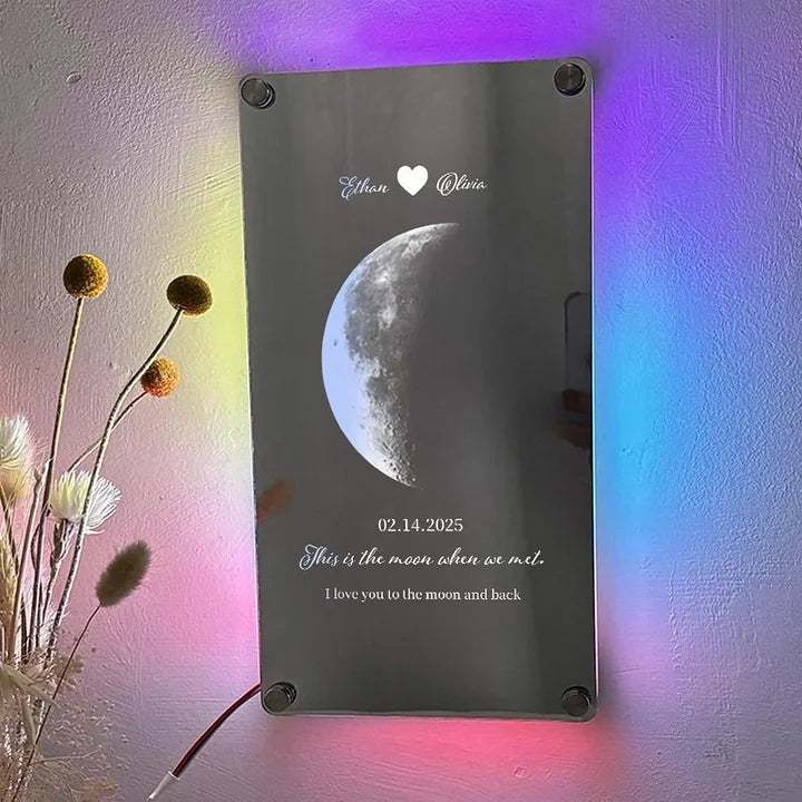 Custom Couple Anniversary Moon Phase Mirror Light - Romantic Valentine's Day Gift