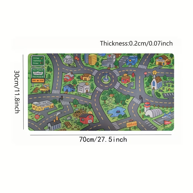 1pc Cartoon City Street Large Mouse Pad - Ultra-Smooth Desk Mat with Stitched Edges, Non-Slip Rubber Base, Vibrant Urban Map Design for Office And Home Workspace Setup