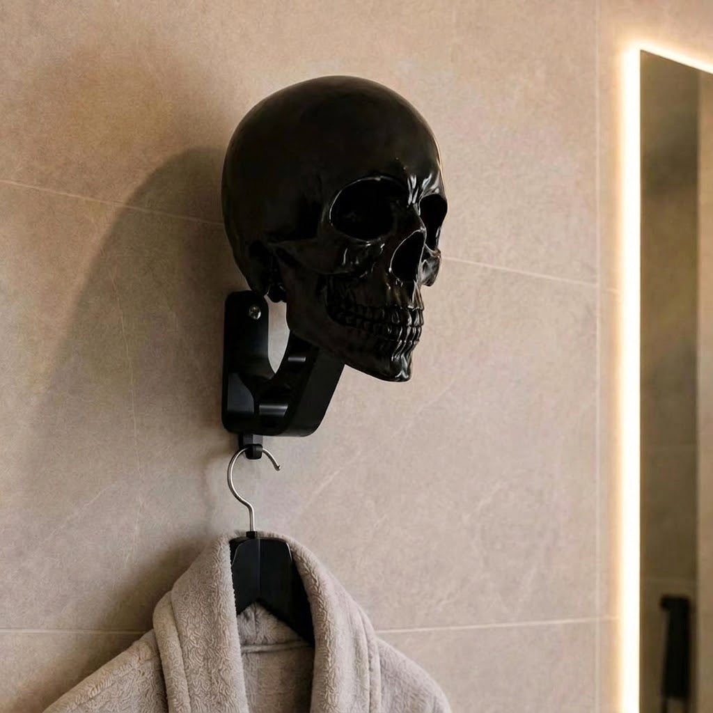 Helmet Stand Holder Black Knight Skull Wall Mount Tactical Motorcycle Helmet Rack Gothic Skull Head Display Stand for Caps Headphones Gear Decor