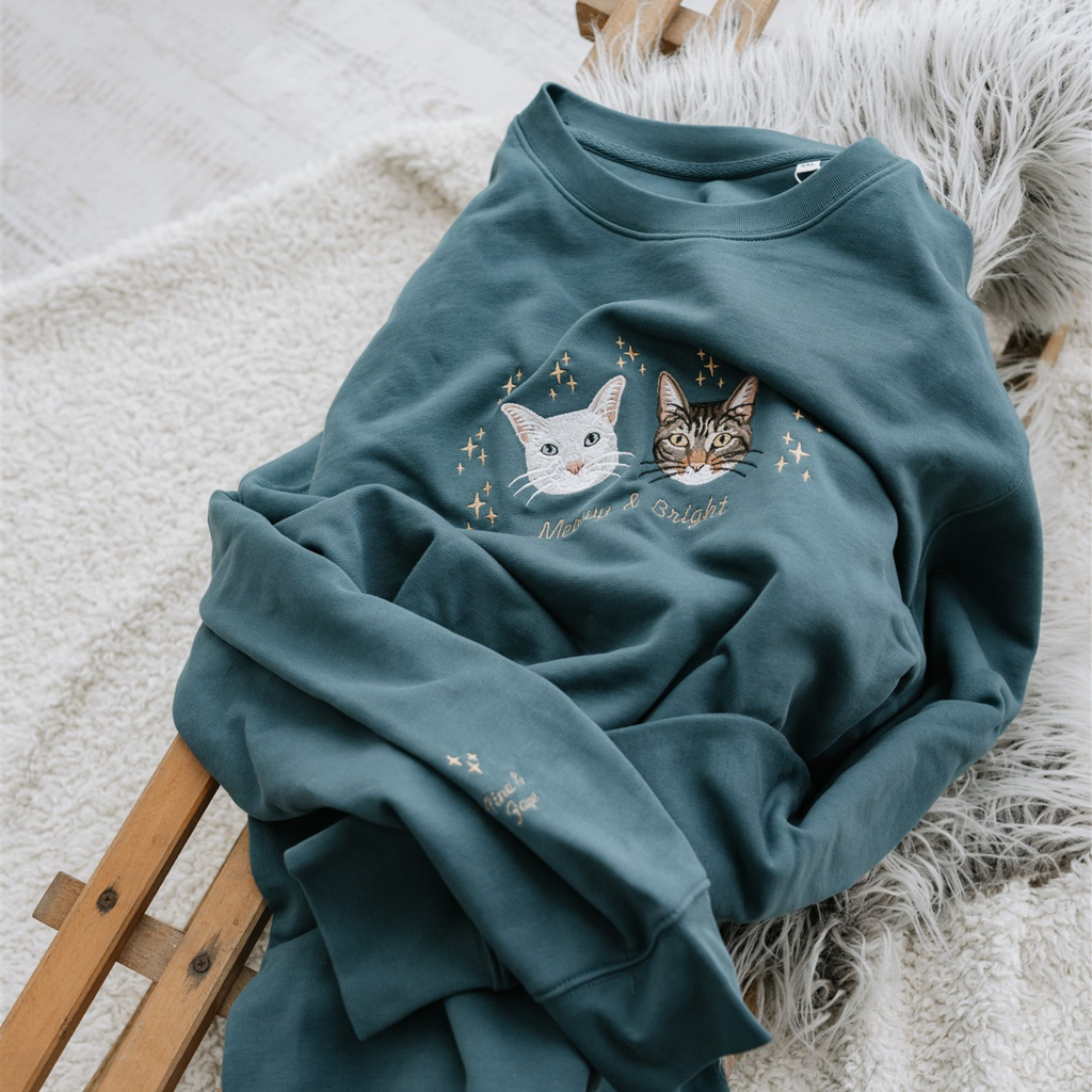 Embroidered Pet Portrait Organic Christmas Jumper Sweatshirt Hoodies