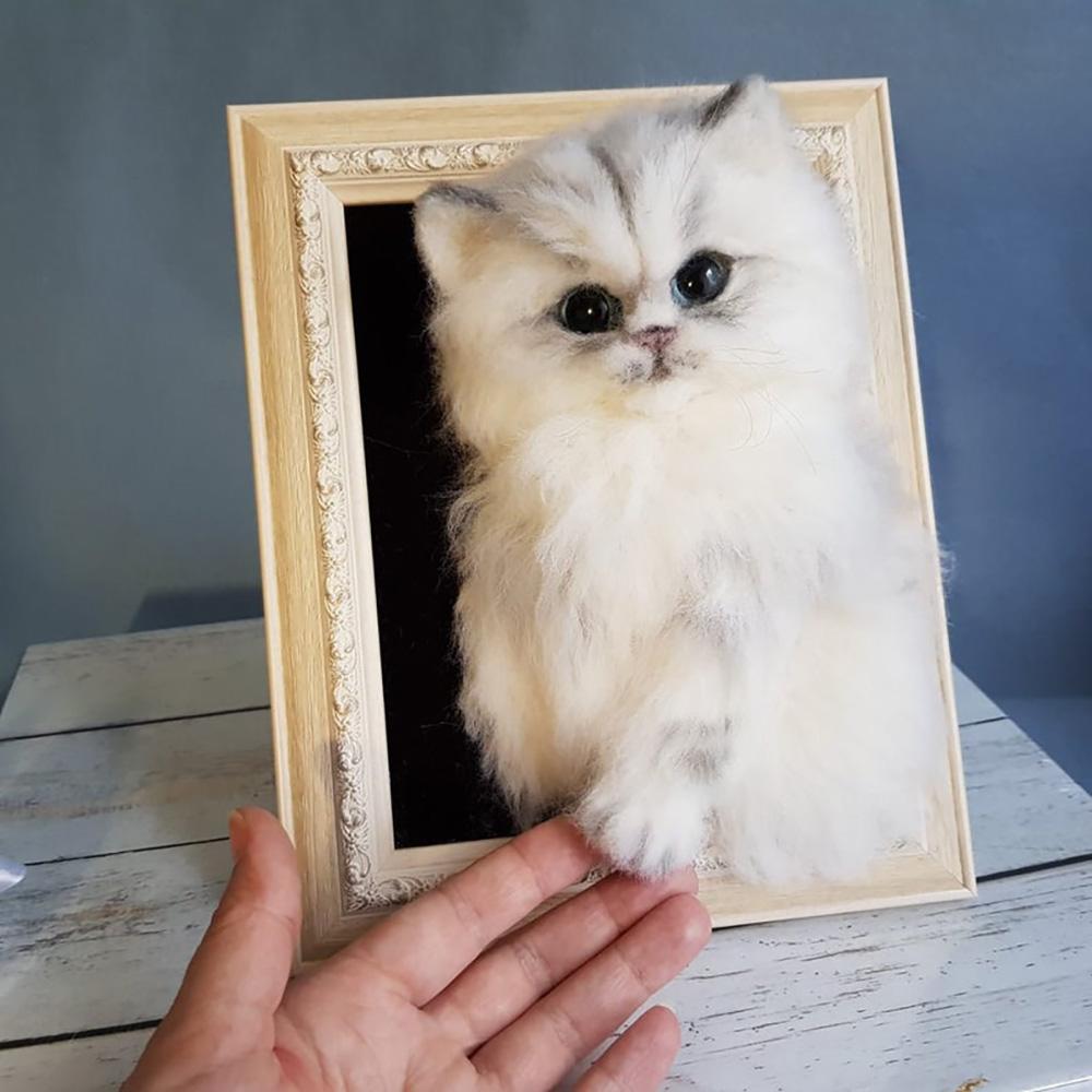 Custom Realistic Needle Felting Cat Portrait, Felt Cat Portrait in Frame, Pet Lover Gift