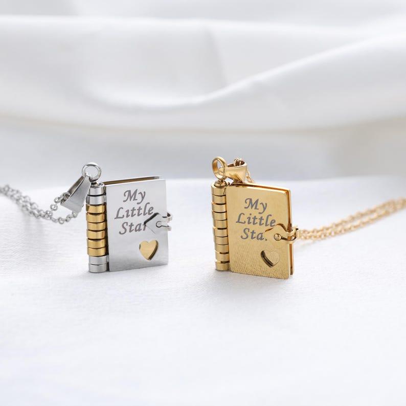 Personalized My Little Star Book Necklace – A Letter to My Daughter in a Locket, Adjustable Pendant with Message Inside, Meaningful Jewelry Gift