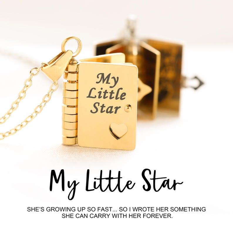 Personalized My Little Star Book Necklace – A Letter to My Daughter in a Locket, Adjustable Pendant with Message Inside, Meaningful Jewelry Gift