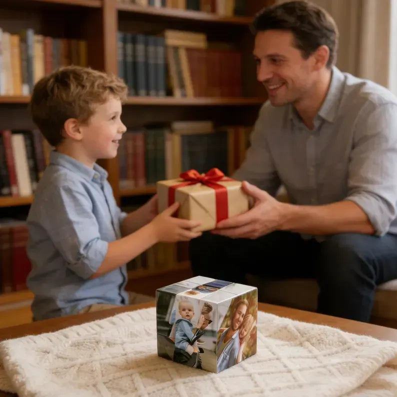 Custom Multiphoto Rubik's Cube Gift for Dad and Child