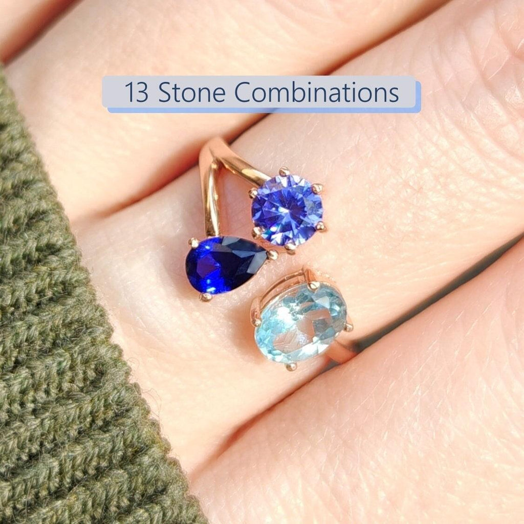 Custom 3 Stone Ring, Pick Your Own Three Stone Family Tree Gemstone Ring, Multi Shape Gemstone Ring, Birthstone Ring Jewelry
