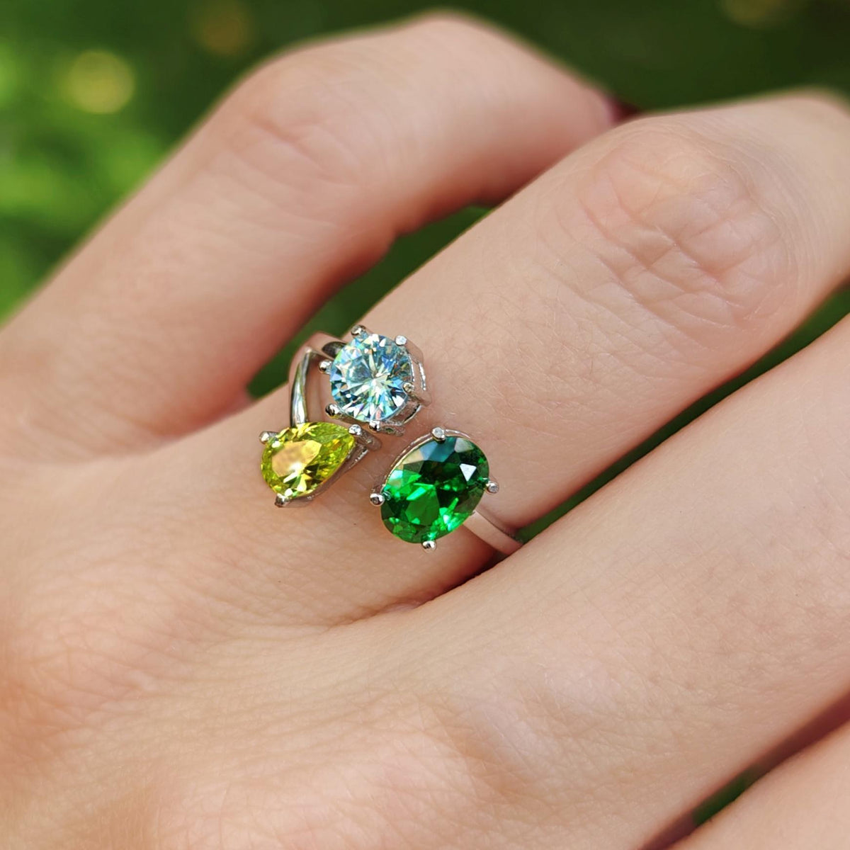 Custom 3 Stone Ring, Pick Your Own Three Stone Family Tree Gemstone Ring, Multi Shape Gemstone Ring, Birthstone Ring Jewelry