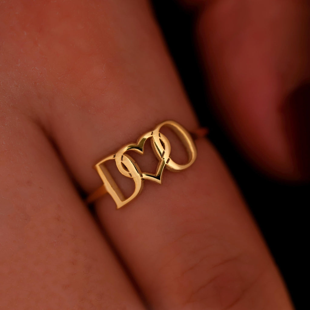 Personalized Letter Couple Initial Ring with Heart
