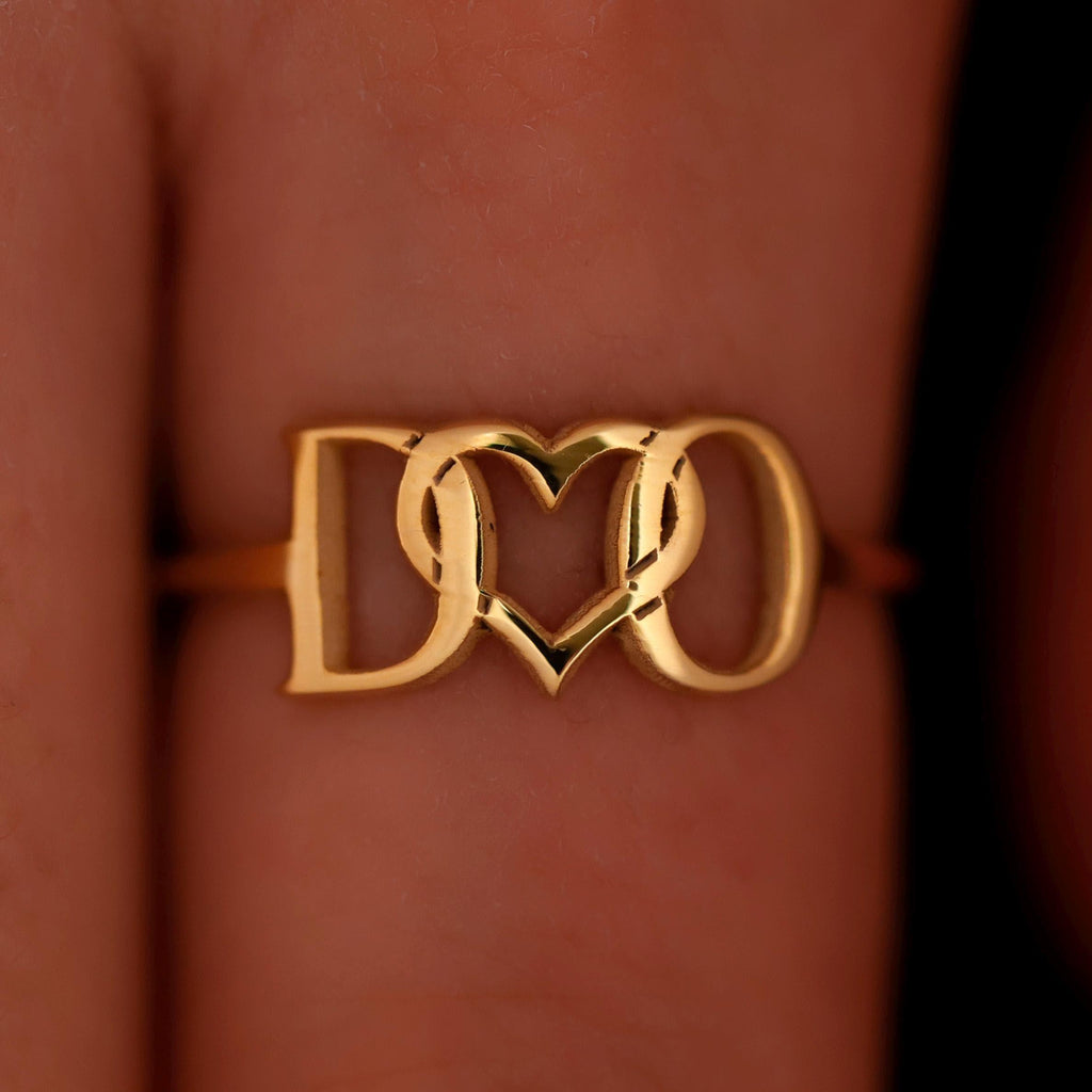 Personalized Letter Couple Initial Ring with Heart