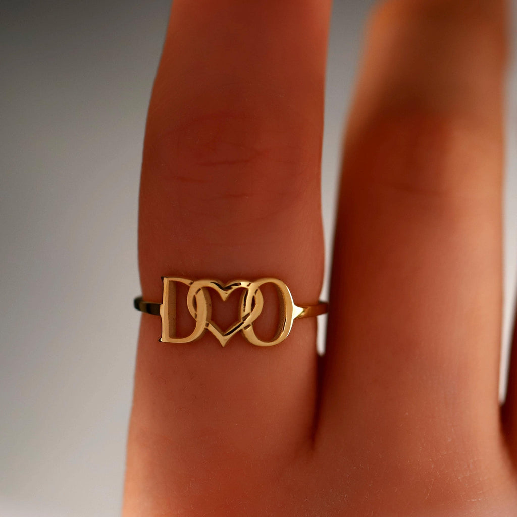 Personalized Letter Couple Initial Ring with Heart