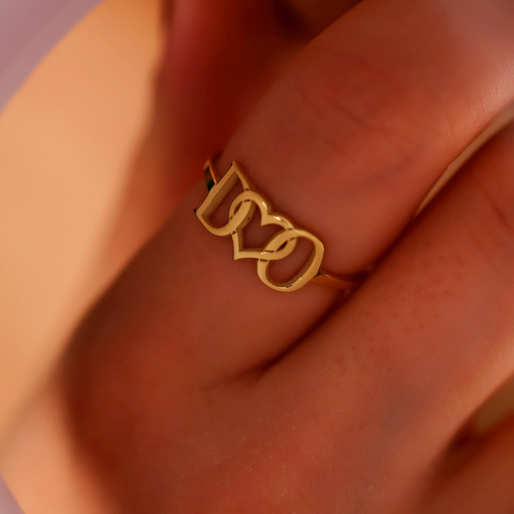Personalized Letter Couple Initial Ring with Heart