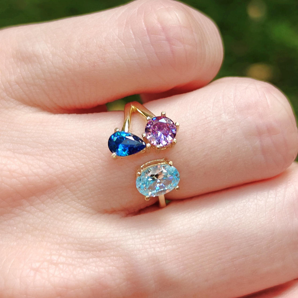 Custom 3 Stone Ring, Pick Your Own Three Stone Family Tree Gemstone Ring, Multi Shape Gemstone Ring, Birthstone Ring Jewelry