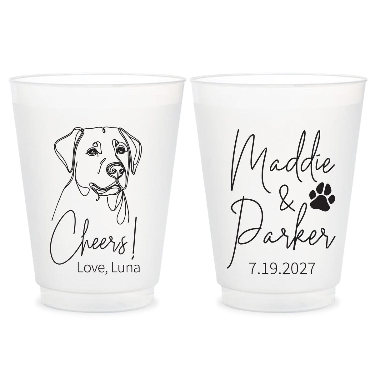 Pet Wedding Frosted Cups, Dog Wedding Frosted Cups, Pet Wedding Plastic Cup, Dog Wedding Plastic Cups, Custom Wedding Frosted Cup Favor