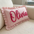 Personalized Striped Ruffled Punch Needle Throw Pillow Embroidered Name Baby Gift for Nursery (Pillow insert not included)