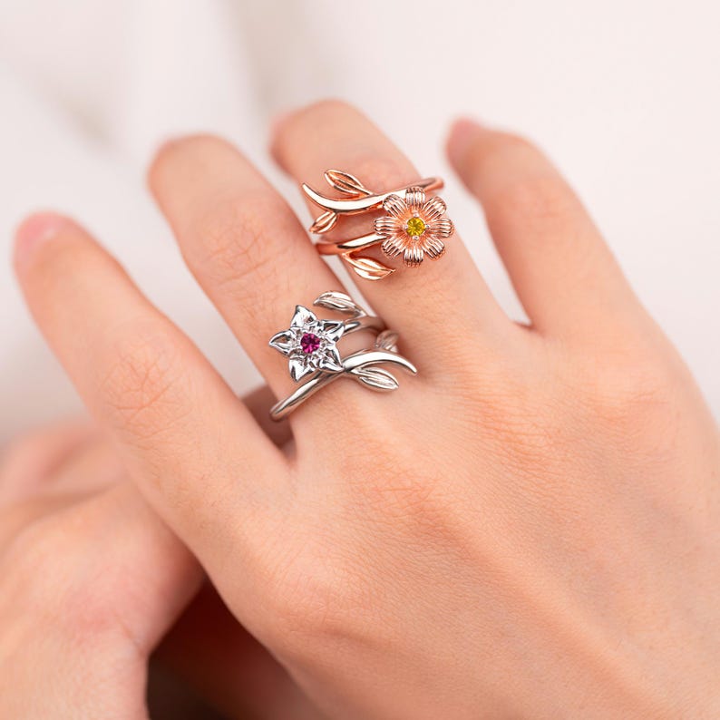 Personalized Birth Flower Fidget Spinner Ring: Anxiety Jewelry, Valentine's Day Gift, Mother's Day Gifts