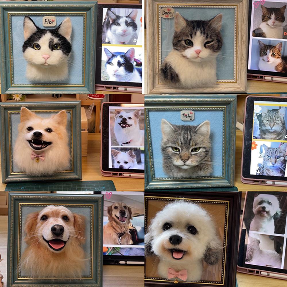 Custom Pet Portrait Felted Dog, 3D Cute Pet Framed, Birthday Memorial Gift for Dog Lovers,Finished Product