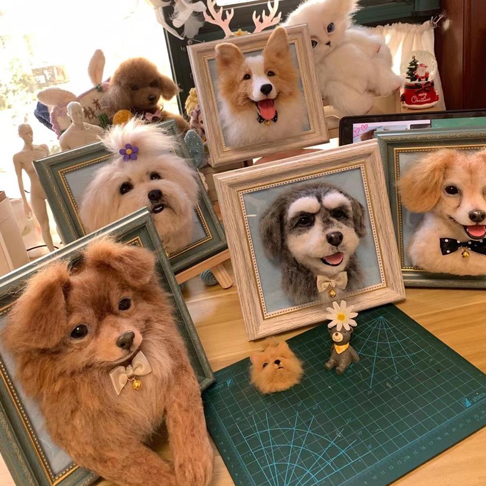 Custom Pet Portrait Felted Dog, 3D Cute Pet Framed, Birthday Memorial Gift for Dog Lovers,Finished Product
