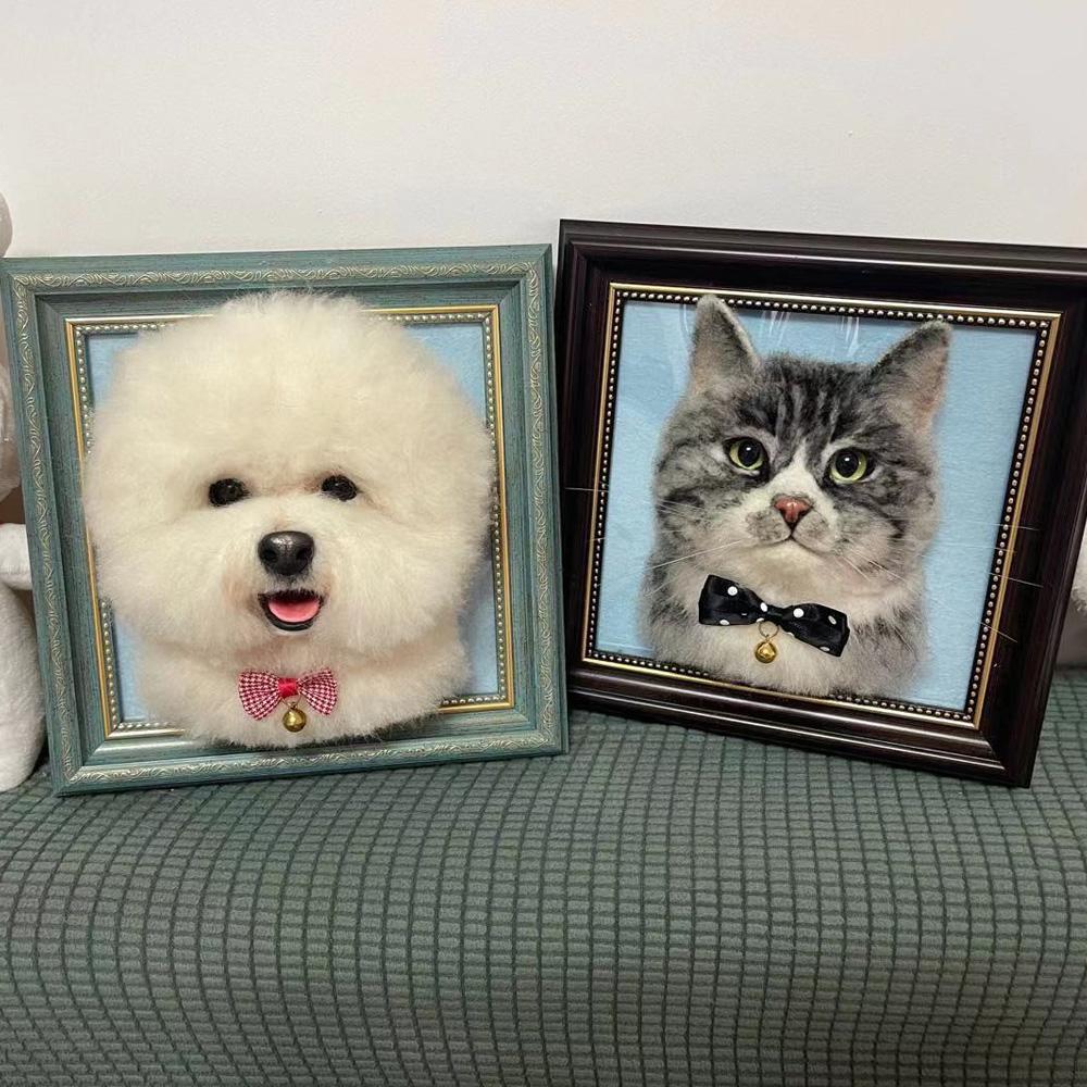 Custom Pet Portrait Felted Dog, 3D Cute Pet Framed, Birthday Memorial Gift for Dog Lovers,Finished Product