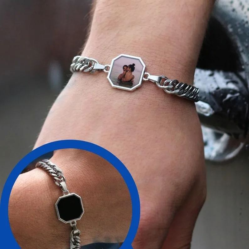 Personalized Temperature-Sensitive Photo Bracelet Magic Photo Men's Bracelet Which Changes Color With Temperature Best Gift For Him