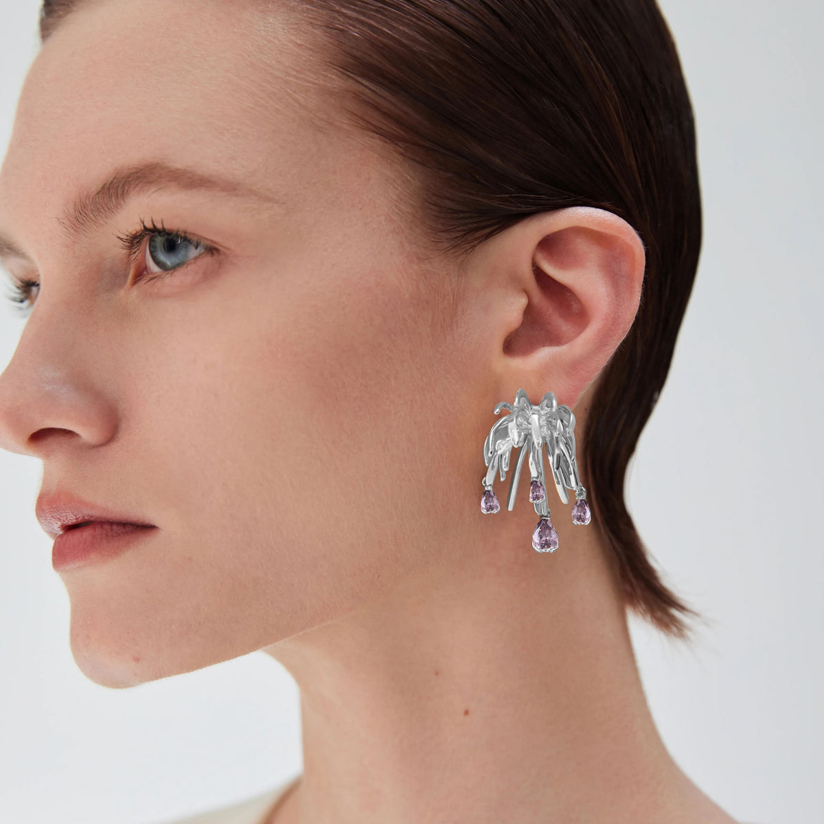 Palms Collection Branches Shape Silver Earrings