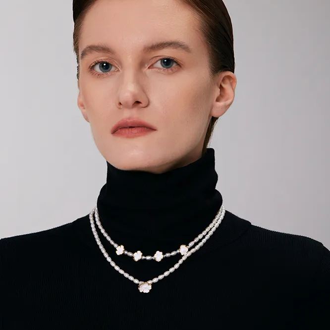 Wild Rose Collection Multi-string Flower Choker With Pearls