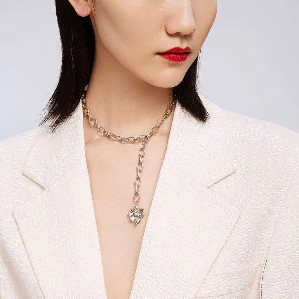 Cosmos Collection Flower Silver And Golden Choker