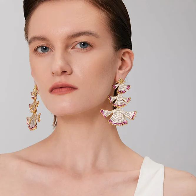 Carnation Collection Three Petals Tassel Earrings Silver And Golden