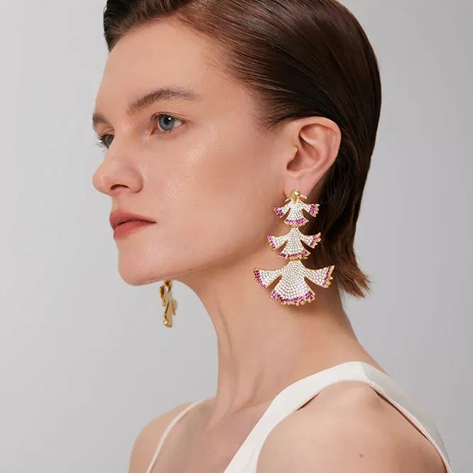 Carnation Collection Three Petals Tassel Earrings Silver And Golden