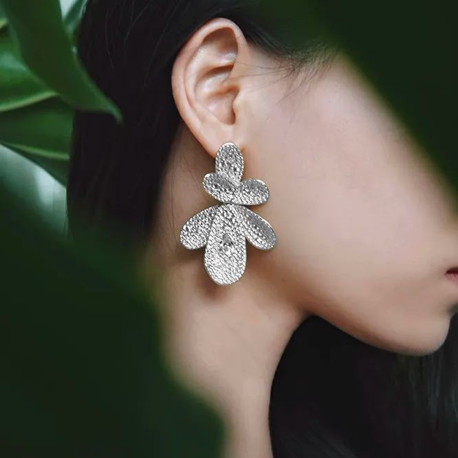 Petals Collection Large Petal Earrings Full Of Diamonds