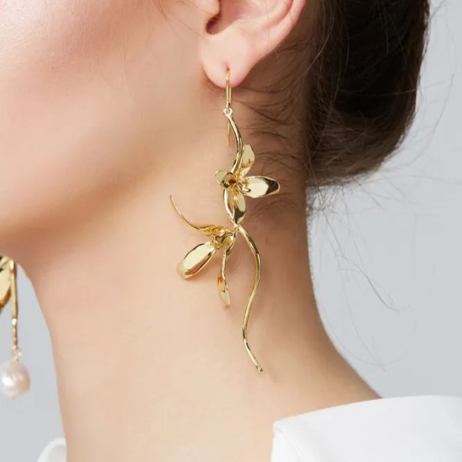 Orchids Collection Asymmetric Flower Earrings