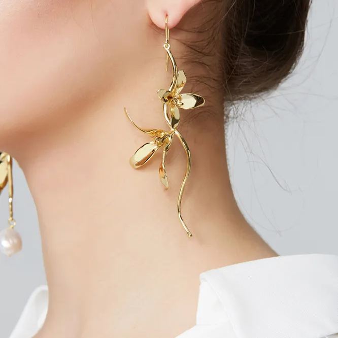 Orchids Collection Single Bifloral Drop Earring