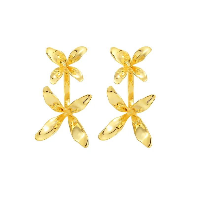 Orchids Collection Bifloral Drop Earrings 14k Gold Plated
