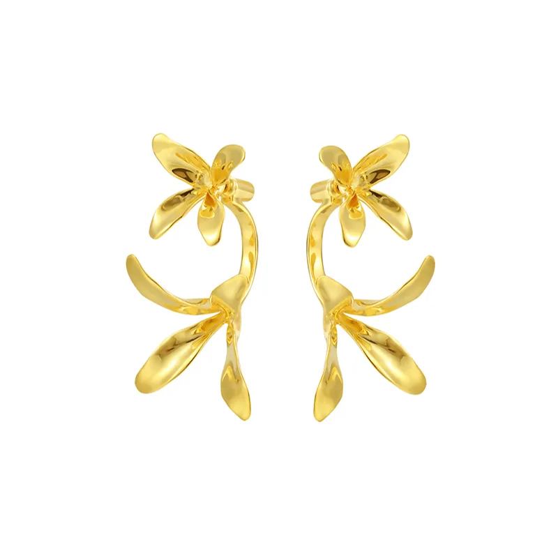 Orchids Collection Bifloral Drop Earrings 14k Gold Plated