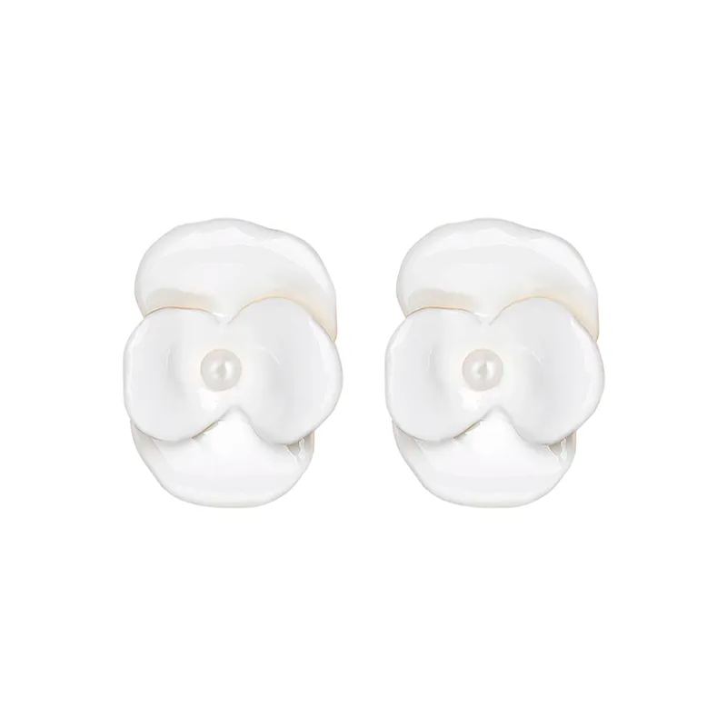 Corn Poppy Collection White Flower Pearl Earrings Small