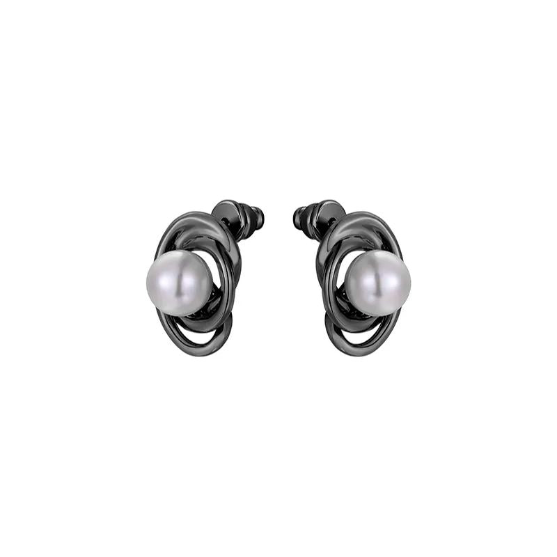 Curvilinear Collection Black Pearl Brass Stud Earrings