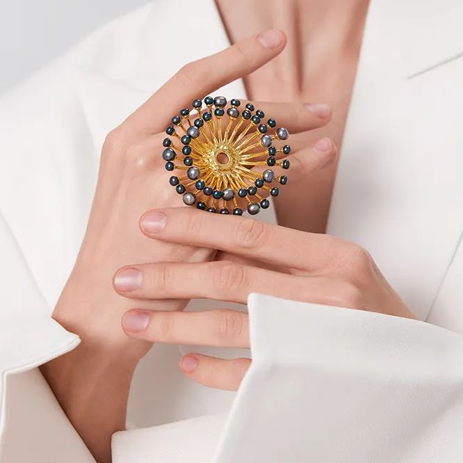 Eucalyptus Collection Double Layer Flower Multi-pearl Ring